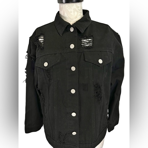 Iris Jeans Black Distressed Denim Jacket Grunge Large - Picture 2 of 15